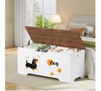 HOOBRO Coffre à Jouets avec Motif Chien, 110 cm Coffre Rangement avec 2 Charnières de Sécurité, Banc Rangement, Banc à Chaussures