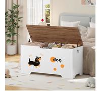 HOOBRO Coffre à Jouets avec Motif Chien, Coffre Rangement avec 2 Charnières de Sécurité, Banc Rangement, Banc à Chaussures