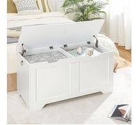 HOOBRO Coffre de Rangement avec 2 Couvercles, Banc Chaussures, Banc d'Entrée 2 Charnières de Sécurité, Meuble Entrée, Blanc