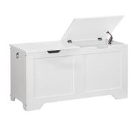HOOBRO Coffre de Rangement avec 2 Couvercles, Banc Chaussures, Banc d'Entrée 2 Charnières de Sécurité, Meuble Entrée, Blanc EWT102CW01