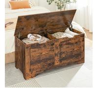 HOOBRO Coffre de Rangement avec 2 Couvercles, Banc de Rangement, Banc d'Entrée 2 Charnières de Sécurité, Meuble Entrée, Marron