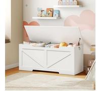 HOOBRO Coffre de Rangement, Banc de Rangement avec Couvercle en Bois,Armoire à Jouets, Banc à Chaussures, Blanc