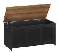 HOOBRO Coffre de Rangement, Coffre avec charnière de sécurité, Banc de Rangement, Boîte à Jouets avec Couvercle Rabattable, Boite Polyvalente pour, Chambre, Salon, Noyer Foncé et Noir EBH141CW01
