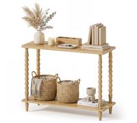 HOOBRO Console 100 cm de Long, Table d’Appoint 2 Niveaux, Table d’Entrée, Pieds en Bois Massif en Forme de Calebasse, Structure à Visser, pour Entrée, Vestibule, Couleur Bois Naturel ENL105XG01