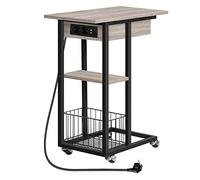 HOOBRO EBG022SF01 Table d'appoint avec Station de Charge, Table Basse en Forme de C, Table Basse avec roulettes et Plateau de Rangement, Table de Chevet pour Salon, Chambre à Coucher, Noir