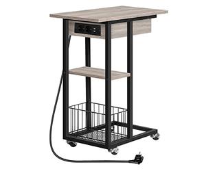 HOOBRO EBG022SF01 Table d'appoint avec Station de Charge, Table Basse en Forme de C, Table Basse avec roulettes et Plateau de Rangement, Table de Chevet pour Salon, Chambre à Coucher, Noir