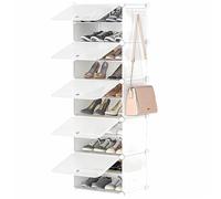 HOOBRO Étagère à Chaussures, 5 Compartiments, Meuble Chaussure avec Portes, pour 20 Paires, Étagère Modulable en Plastique, 2 Crochets de Rangée, pour Entrée, Chambr, Couloir, Blanc EWT11SC01G1