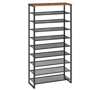 HOOBRO Étagère à Chaussures à 10 Niveaux, Porte-Chaussures, Meuble de Rangement, pour 32-40 Paires, Gain de Place, pour Entrée, Salon, Chambre, Marron Rustique et Noir EBF107XJ01