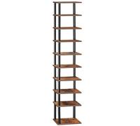 HOOBRO Étagère à Chaussures, Meuble à Chaussures à 10 Niveaux, Étagère de Rangement, Petits Espaces, Structure à Visser, pour Entrée, Salon, Chambre, Marron Rustique et Noir EBF32XJ01