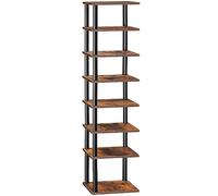 HOOBRO Étagère à Chaussures, Meuble à Chaussures à 8 Niveaux, Étagère de Rangement, Petits Espaces, Structure à Visser, pour Entrée, Salon, Chambre, Marron Rustique et Noir EBF22XJ01