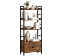 HOOBRO Étagère à Livres à 4 Niveaux, Bibliothèque, Cadre en Acier | Bibliothèque Industrielle avec Armoire de Rangement,Marron rustique et Noir mat,Bureau à Domicile, Salon, Cuisine