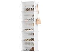 HOOBRO Étagère Chaussures, 5 Compartiments, Meuble Chaussure avec Portes, pour 20 Paires, Étagère Modulable Plastique, 2 Crochets Rangée, pour Entrée, Chambr, Couloir, Blanc et Transparent EWW11SC01