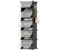 HOOBRO Étagère Chaussures, 5 Compartiments, Meuble Chaussure avec Portes, pour 20 Paires, Étagère Modulable Plastique, 2 Crochets Rangée, pour Entrée, Chambr, Couloir, Noir et Transparent EBW11SC01