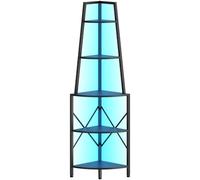 HOOBRO Étagère d’Angle à 5 Niveaux avec Éclairage LED, Haute Étagère sur Pied pour Rangement et Présentation, Bibliothèque, pour Salon, Chambre, Bureau, Noir EBB120DCJ01