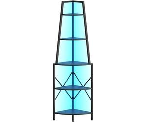 HOOBRO Étagère d’Angle à 5 Niveaux avec Éclairage LED, Haute Étagère sur Pied pour Rangement et Présentation, Bibliothèque, pour Salon, Chambre, Bureau, Noir EBB120DCJ01