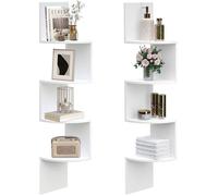 HOOBRO Étagère d’Angle, Étagère Murales Lot de 2 Flottante à 4 Niveaux, en Zigzag, pour Cuisine, Chambre, Salon, Blanc