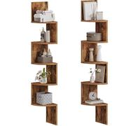 HOOBRO Étagère d’Angle, Étagère Murales Lot de 2 Flottante à 5 Niveaux, en Zigzag, pour Cuisine, Chambre, Salon, Marron Rustique