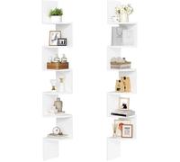 HOOBRO Étagère d’Angle, Étagère Murales Lot de 2 Flottante à 6 Niveaux, en Zigzag, pour Cuisine, Chambre, Salon, Blanc