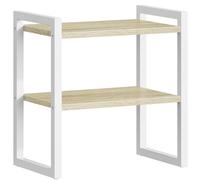 HOOBRO Étagère de Bureau à 2 Niveaux, Bibliothèque de Bureau, Organisateur, Porte-épices, pour Cuisine, Salon, Salle de réunion, Chambre, Blanc et Couleur Bois EWN37SJ01