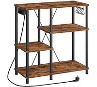 HOOBRO Étagère de Cuisine, Support pour Four à Micro-Ondes avec Prise de Courant, Support de Micro-Ondes avec Crochets en S, Etagères de Stockage, Marron Rustique et Noir EBF07CHB01