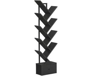 HOOBRO Étagère en Forme d'arbre, Bibliothèque sur Pieds à 9 Niveaux, Étagère de Rangement, pour CD, DVD, Livres, Style Rustique, pour Salon, Chambre, Bureau, Noir EBK18SJ01G1