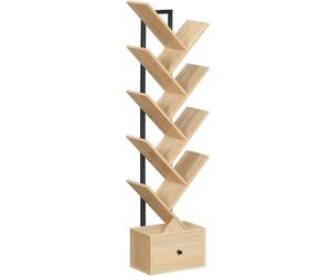 HOOBRO Étagère en Forme d'arbre, Bibliothèque sur Pieds à 9 Niveaux, Étagère de Rangement, pour CD, DVD, Livres, Style Rustique, pour Salon, Chambre, Bureau, Couleur Bois et Noir EBN18SJ01G1