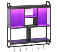 HOOBRO Étagère Murale pour Console de Jeu, Rangement Vertical à 4 Niveaux, Présentoir Flottant avec éclairage LED et 6 Crochets, pour Salle d’e-Sport, Cuisine, café, Bistro, Noir EBB70DBJ01
