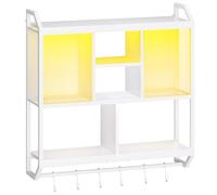 HOOBRO Étagère Murale pour Console de Jeu, Rangement Vertical à 4 Niveaux, Présentoir Flottant avec éclairage LED et 6 Crochets, pour Salle d’e-Sport, Cuisine, café, Bistro, Blanc EWT70DBJ01