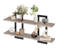 HOOBRO Étagères Flottantes, Étagères Murales de 38 cm, Lot de 2, Étagères Murales à 2 Niveaux, Étagères Suspendues pour Salon, Chambre, Salle de Bain, Cuisine, Grège EBG32BJ01