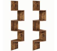 HOOBRO Étagères Murales, Lot de 2, Étagères d’Angle à 4 Niveaux, en Zigzag, Gain de Place, pour Salon, Chambre, Salle à Manger, Marron Rustique EBF25BJP201