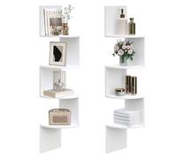 HOOBRO Étagères Murales, Lot de 2, Étagères d’Angle à 4 Niveaux, en Zigzag, Gain de Place, pour Salon, Chambre, Salle à Manger, Blanc EWT25BJP201