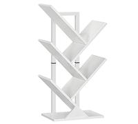 HOOBRO EWT04SJ01G1 Bibliothèque sur pied en forme d'arbre à 4 niveaux pour le bureau à domicile, rangement de livres, CD, solide et stable, pour le salon, blanche