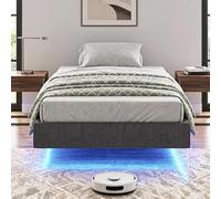 HOOBRO Lit Une Place 90 x 200 cm, Cadre de Lit Rembourré avec Station de Charge (2USB-A, 1Type-C) et Ruban LED, Gris Foncé EGYZ011CDBF01DE