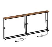 HOOBRO Lot de 2 Consoles Étroites 15 cm, Hauteur Réglable (63,5-83,5 cm), Table de Sofa avec Station de Chargement, Table d’Entrée, Salon, Structure Métallique, Marron Rustique et Noir EBF95CXGP201