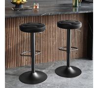 HOOBRO Lot de 2 Tabouret de Bar Rond, Hauteur Réglable, Chaise de Cuisine Rembourrée en PU Rotative à 360°, Structure en Métal et Repose-Pied, pour Bar, Cuisine, Café, Restaurant, Noir EBB82BYP201