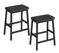 HOOBRO Lot de 2 Tabourets de rembourré en PU, Chaise de Bar sans Dossier, 2 Hauteurs de Repose-Pieds, Hauteur 61 cm, Robuste, Facile à Assembler, Noir EBB01MD01
