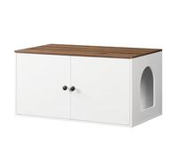 HOOBRO Maison de Toilette pour Chat, Meuble pour Animaux Caché à Entrée Latérale, Litière pour Chats, Table d’Appoint, pour Salon, Chambre, Couloir, Blanc et Noyer Naturel EWH40MW01