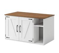 HOOBRO Maison de Toilette pour Chat Style Rétro, Maisonnette Dissimulée, Table d’Appoint Multifonctionnelle, Toilette Fermée et Facile à Assembler, Blanc et Noyer Naturel EWH41MW01