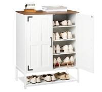 HOOBRO Meuble à Chaussures, Rangement Chaussures de Style Maison des Campagne à 6 Niveaux avec Étagères Réglables, Meuble pour Entrée, Chambre, Dressing, Blanc et Noyer EWH44SC01