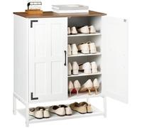 HOOBRO Meuble à Chaussures, Rangement Chaussures de Style Maison des Campagne à 6 Niveaux avec Étagères Réglables, Blanc et Noyer