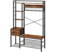 HOOBRO Meuble d’Entrée, Porte-Manteau avec étagères à chaussures, Banc à Chaussures avec tiroirs, étagères de rangement, porte-manteau, Rangement tout-en-un pour entrée, Marron Rustique EBF73MT01