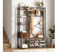 HOOBRO Meuble d’Entrée, Porte-Manteau avec étagères à chaussures, Banc à Chaussures avec tiroirs, étagères de rangement