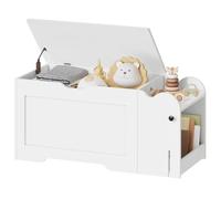 HOOBRO Meuble de Rangement, Banc de Rangement Blanc avec Couvercle, Charnières à Ralentisseur, Coffre à Abattant et Niche Latérale, Charge Max 100 kg, pour Chambre, Salon, Entrée EWT148CW01