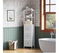 HOOBRO Meuble de Salle de Bain, Meuble de Rangement, Commode avec Compartiment Ouvert, Placard d’Angle, 3 Tiroirs en Tissu, Blanc