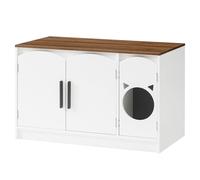 HOOBRO Meuble Litière pour Chat, Maison de Toilette pour Chat, Niche, Meuble Paravent Moderne en Bois d'Ingénierie pour Litière, avec 2 Portes, Blanc et Noyer Naturel EWH51MW01
