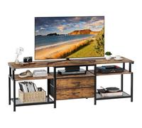 HOOBRO Meuble TV, Support Télé pour Téléviseurs jusqu'à 75 Pouces, Meuble Multimédia avec Rangement, Console TV avec Étagères et 2 Tiroirs, pour Salons, Chambres, Marron Rustique et Noir EBF55DS01