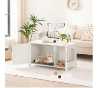 HOOBRO Niche pour Chat, Armoire pour Chat, Maison de Toilettes avec Doubles Portes, avec Interne Planche réglable, Blanc