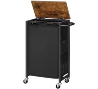 HOOBRO Panier à Linge, Chariot à Linge avec couvercle, Corbeille à Linge, avec Pochettes Latérales et Poignée, 43,4 L, Sacs en Tissu Oxford Amovibles, Marron Rustique et Noir EBF24XY01G2