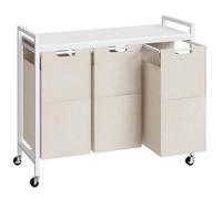 HOOBRO Panier à Linge, Chariot à Linge Sale, avec 3 corbeilles en tissu Oxford amovibles de 39,8 litres et étagère, 84 x 33 x 74,5 cm, Blanc EWG38XY01G1