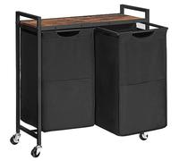 HOOBRO Panier à Linge, Corbeille à Linge Sale, Rangement 2 Compartiments, 2 Sacs en Tissu Oxford Amovibles, Étagère, 2 x 49,5 L, 70 x 30 x 77 cm, Marron Rustique et Noir EBF72XY01